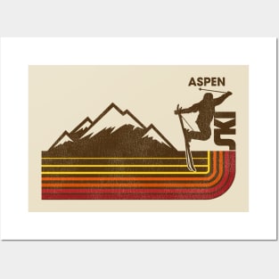 Retro Aspen 70s/80s Style Skiing Stripe Posters and Art